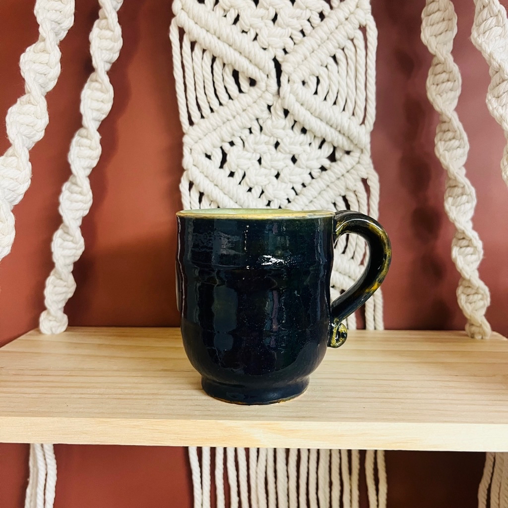 Studio Pottery‎ Mug Hand Thrown Navy Blue Denim Green Small Signed 2011 Handmade